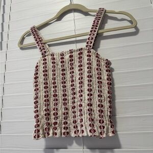 Floral Knit Tank Top - Red and Cream American eagle